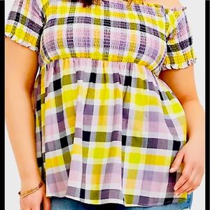 PLAID PLUS SIZE OFF SHOULDER TOP